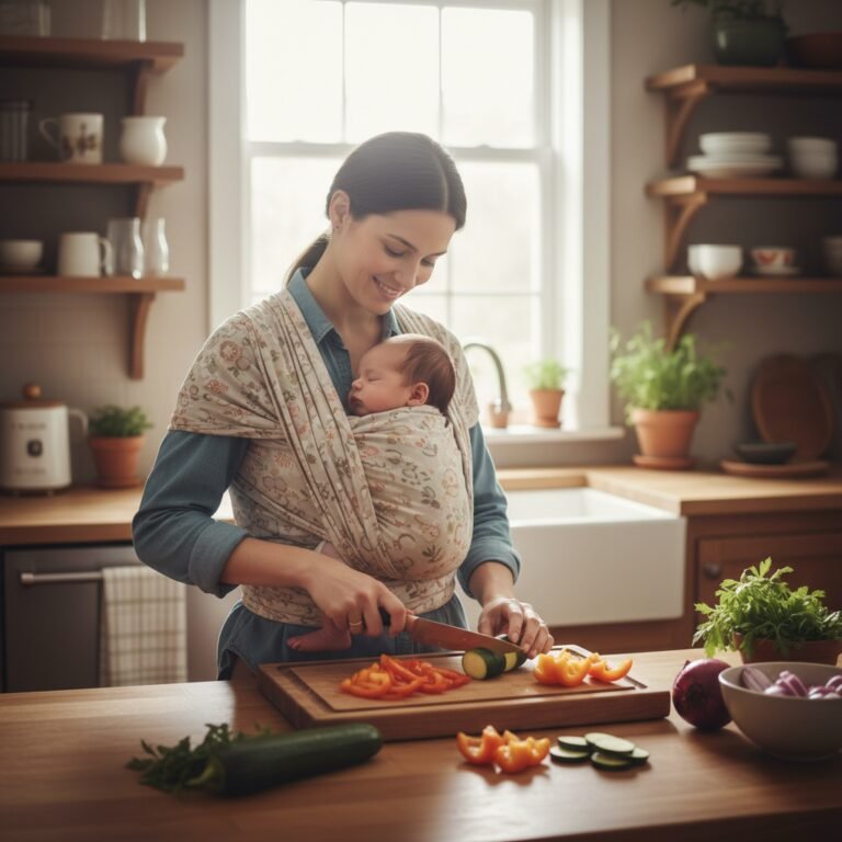 Cooking With a Newborn: Safe Ways To Baby Wear While Prepping Dinner
